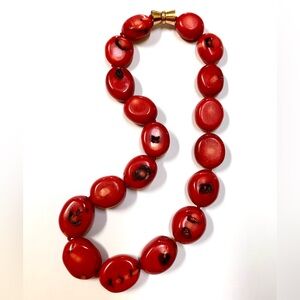 Genuine Bamboo Coral Vintage Chunky Red Beaded Necklace